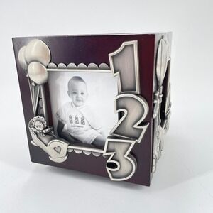 Royal Limited Silver Rotating Wood Baby Photo Cube Music Twinkle Little Star Vtg